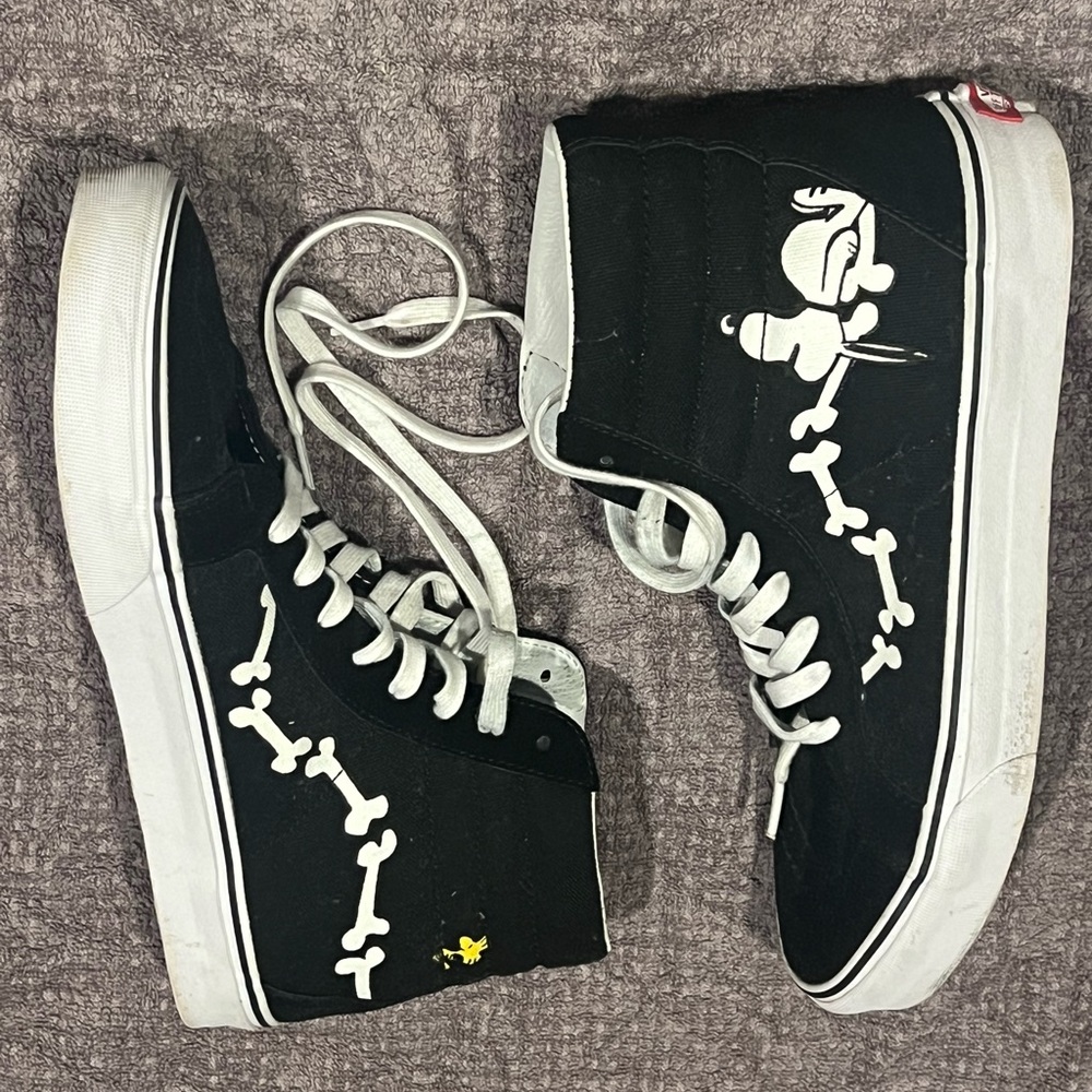 Vans “Snoopy Bones” Black and White Skeleton High-Top Sneakers